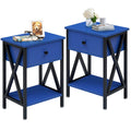 Vecelo Set Of 2 Nightstand 2 Layer 1 Drawer Bedside End Table Brown