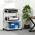 Vecelo Mobile Printer Stand With Outlets Locking Wheels White Rolling Cart Home Office Cart With Usb Charging Station