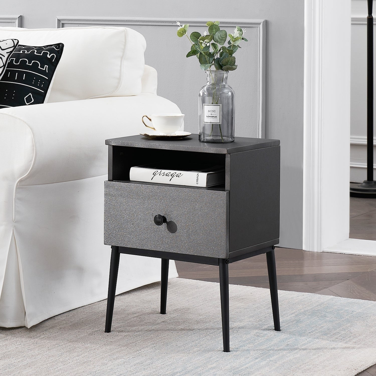 Vecelo Side End Table Nightstand Bedroom Room Furniture With Drawers