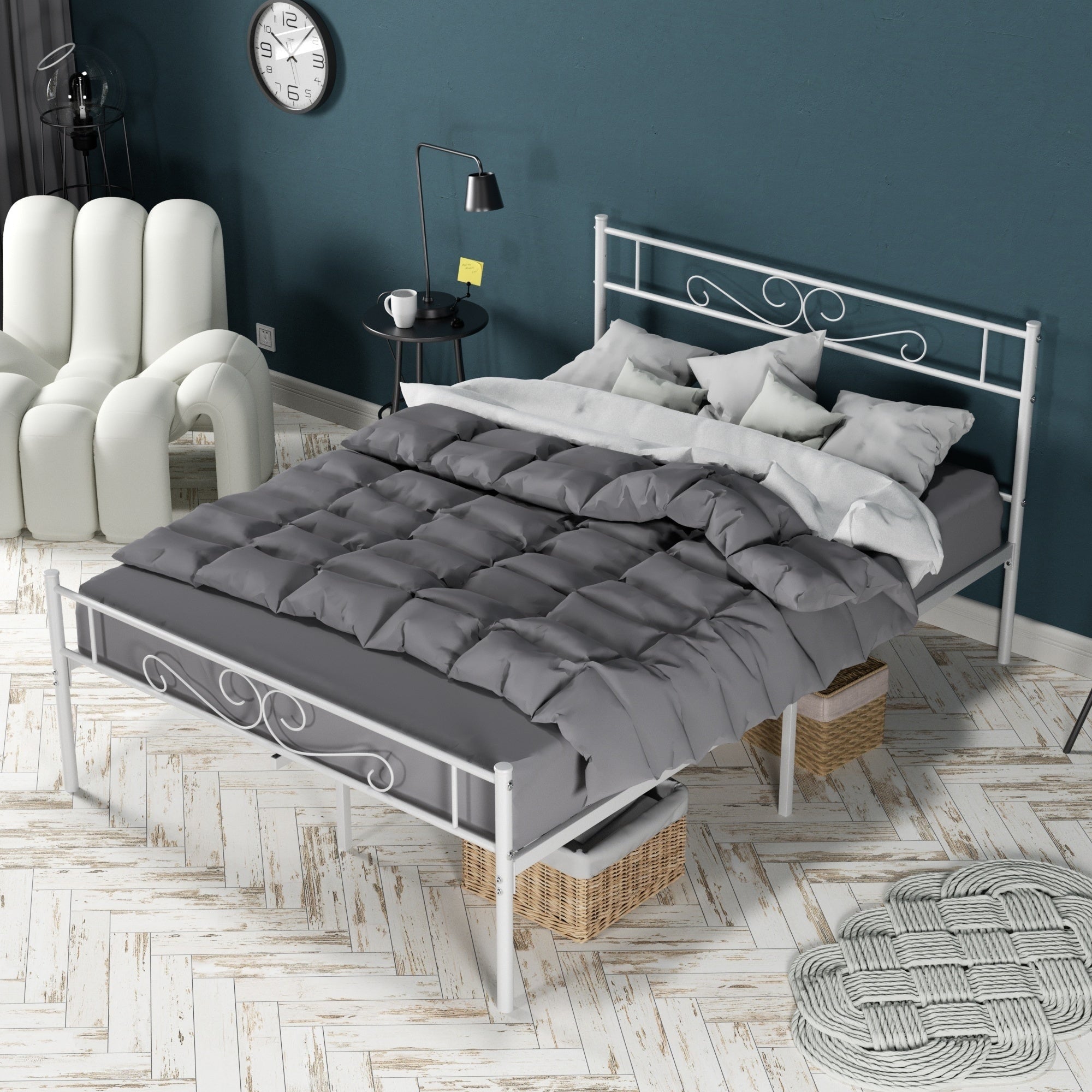 Premium Graceful Scroll Black Iron Metal Bed By Vecelo