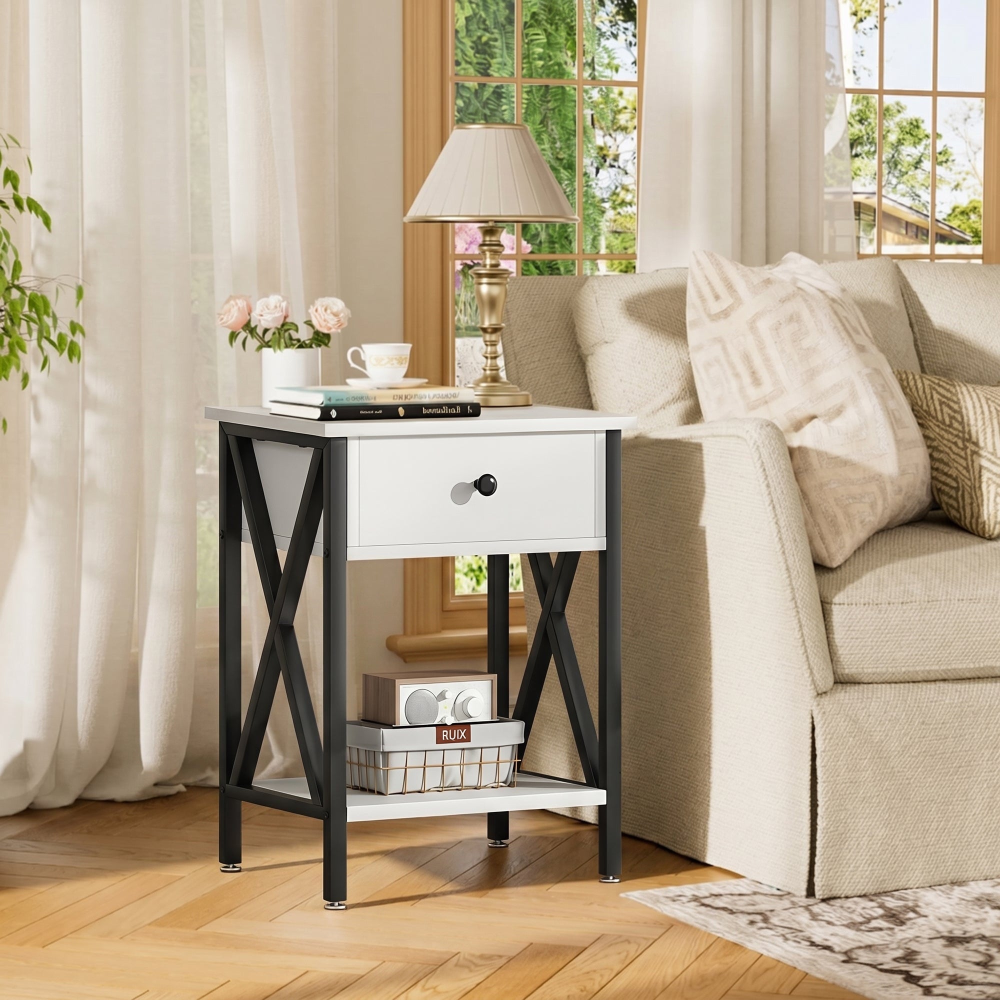 Vecelo Night Stand 2 Layer 1 Drawer Bedside End Table Organizer Wood