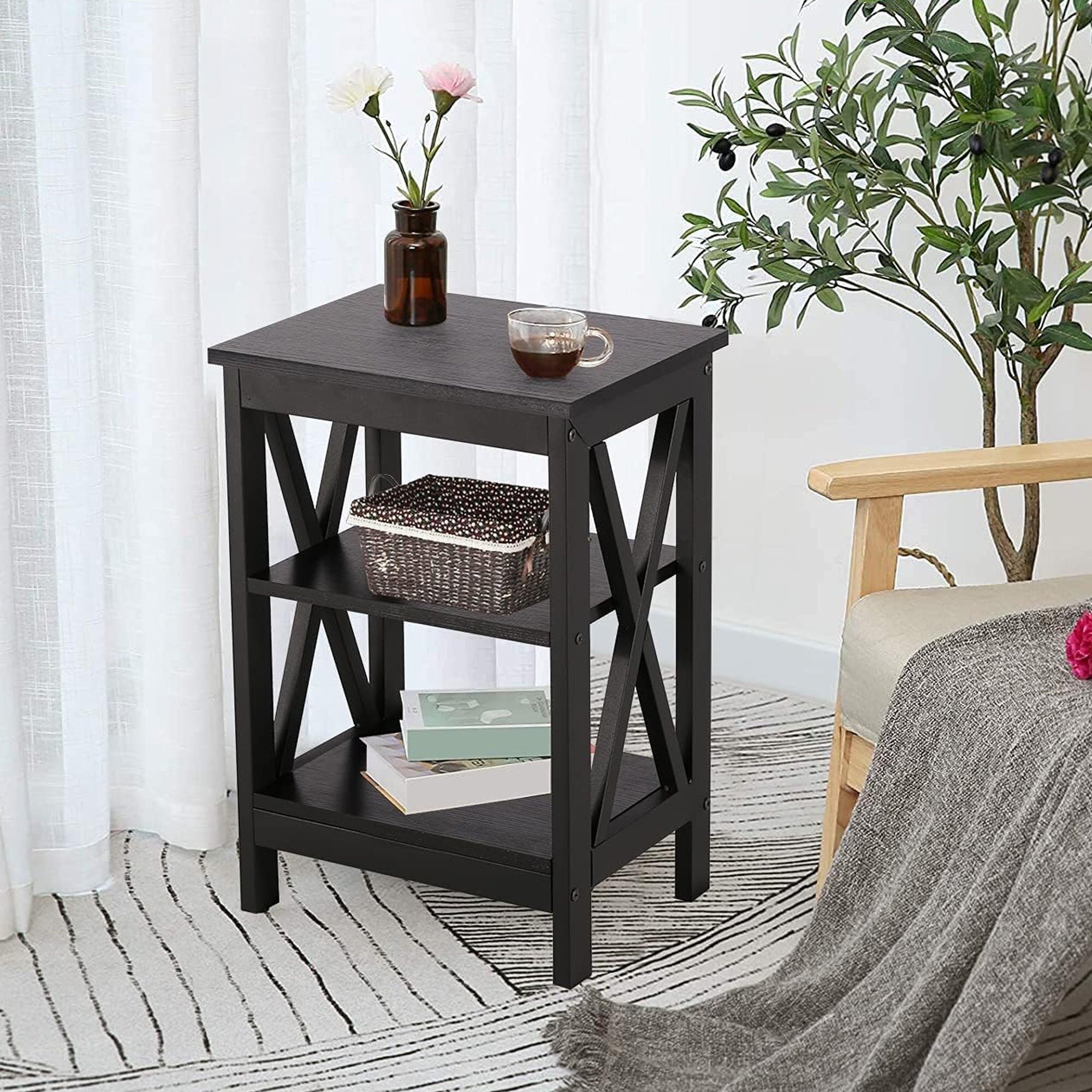 Vecelo 3 Tier Nightstand Bedside Table Sofa Table End Table X Frame