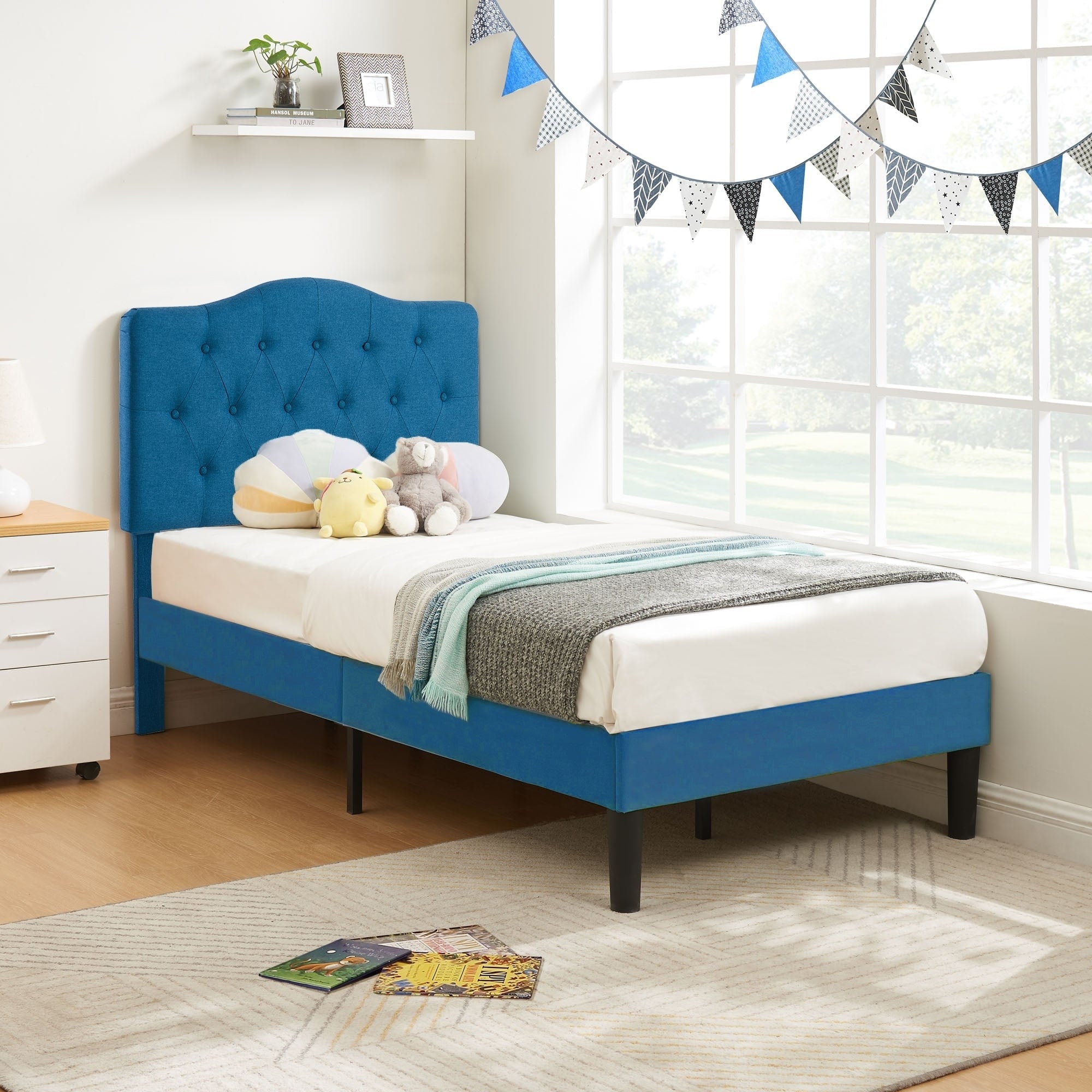 Vecelo Upholstered Bed Frame With Tufted Headboard Twin Full Queen