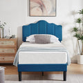 Vecelo Modern Fabric Blue Bedframe With Headboard Queen Full Twin Size
