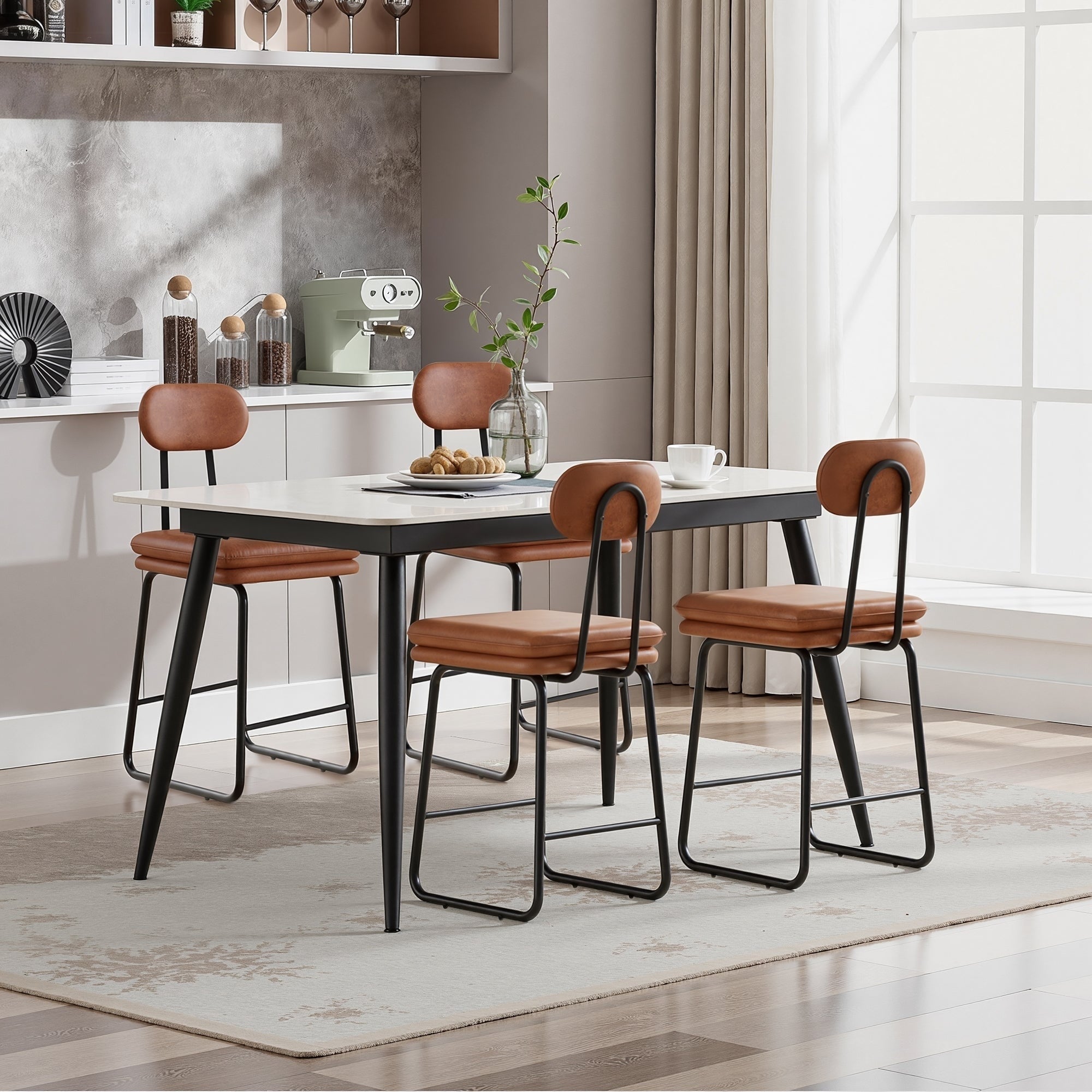 Vecelo Armless Bar Stool Set Of 2 4 Metal Bar Stools With Double Footrest Upholstered Back Seat For Kitchen Island