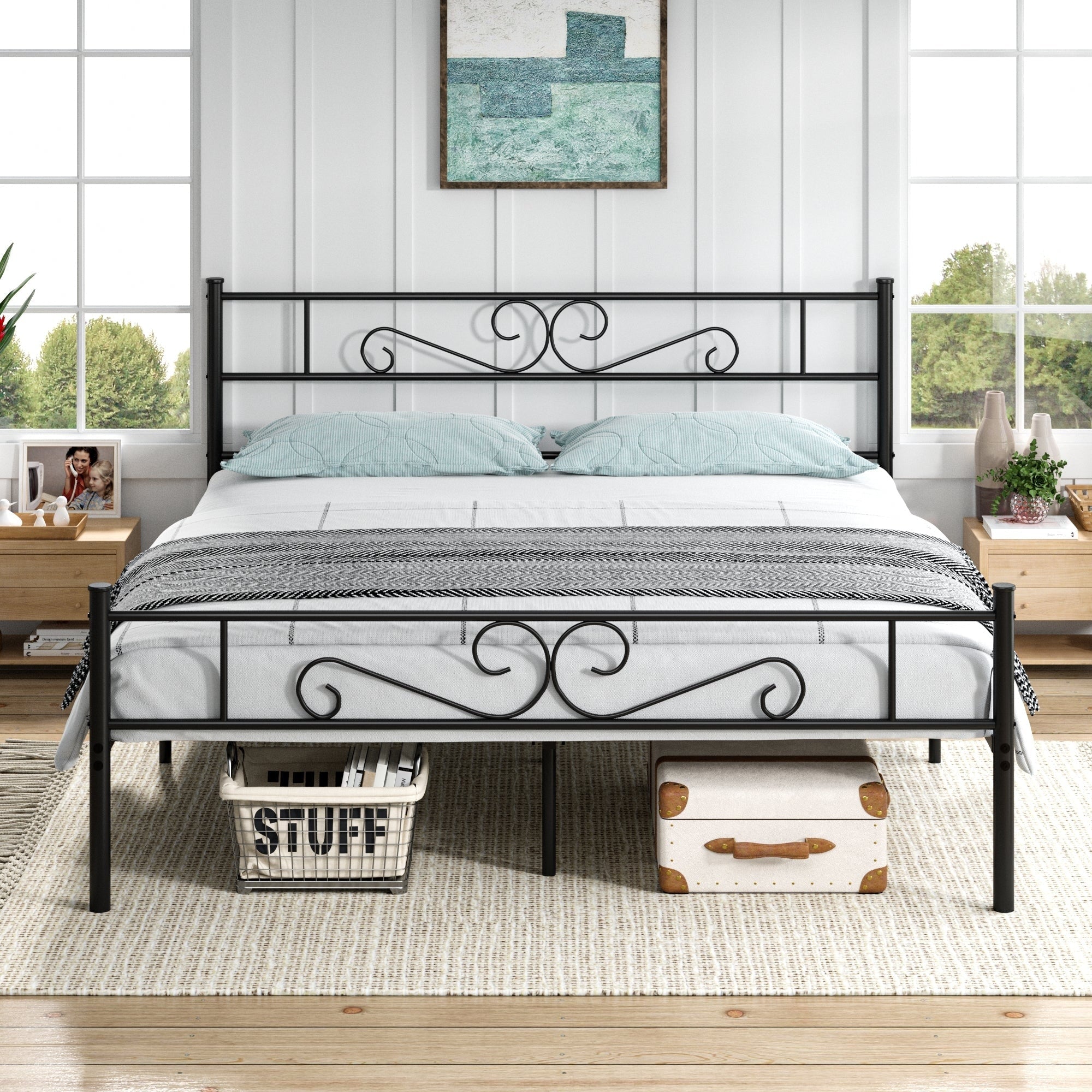 Vecelo Twin Full Queen Easy Set Up Premium Metal Bed Frame Platform With Headboard And Footboard