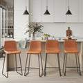 Vecelo Set Of 2 4 Brown Pu Leather Bar Stool With Footrest Counter Height Bar Stool Set With Black Metal Frame Kitchen Chair