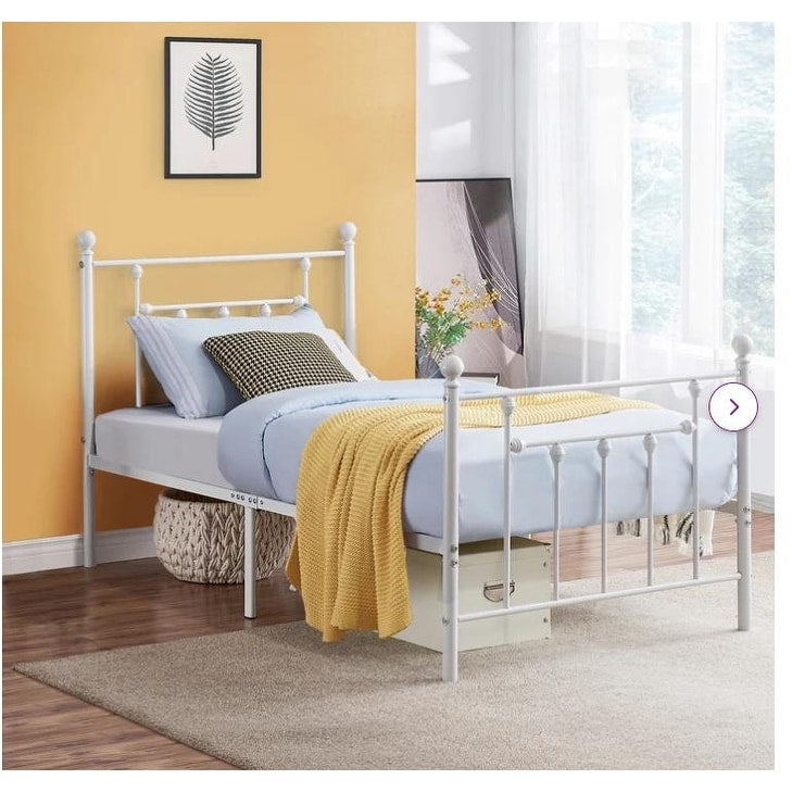 West Antique Industrial Lines White Iron Metal Bed By Vecelo