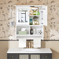 Vecelo White Double Door Led Mirror Medicine Cabinet With Adjustable Shelves Tempered Glass Wall Mounted Bathroom Cabinet