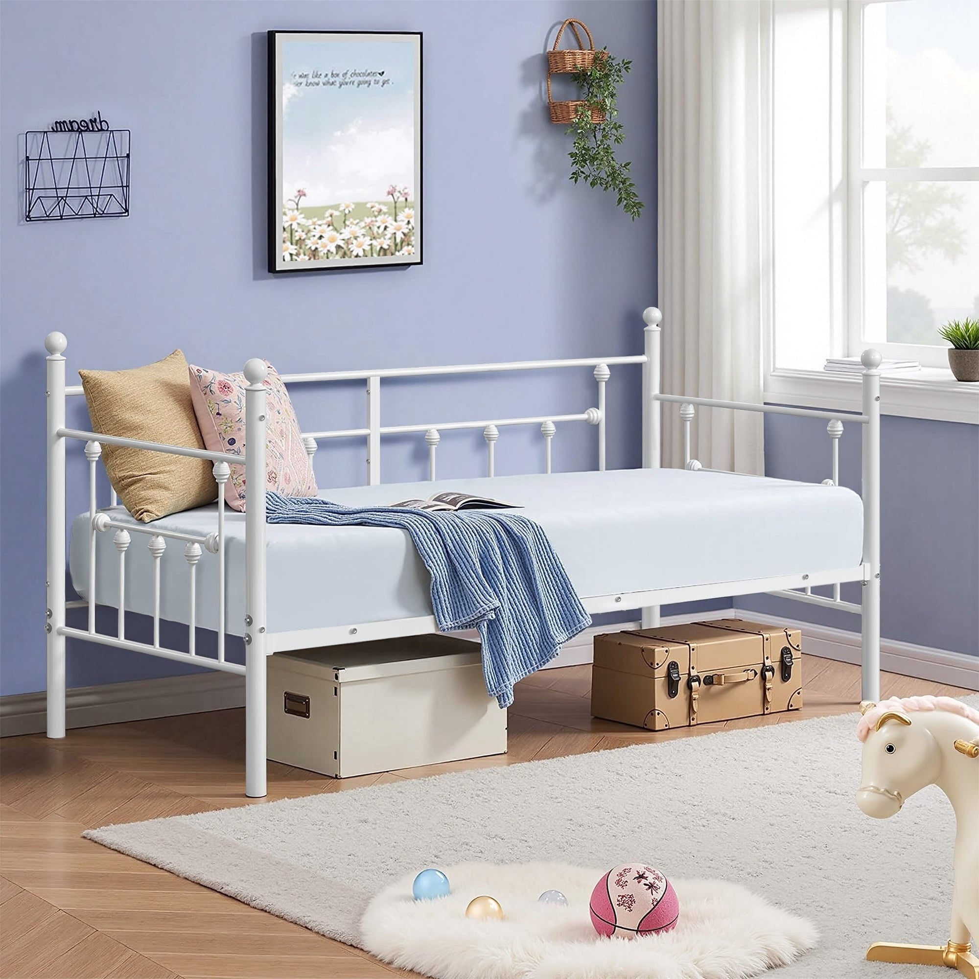 Produced By Vecelo White Steel Twin Size Platform Bed