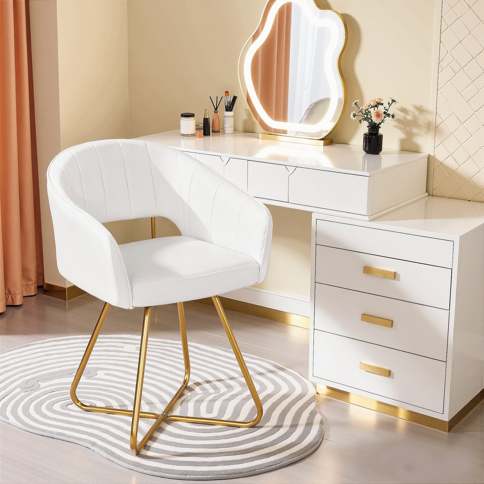 Vecelo White Velvet Accent Chair Set Of 1 2 Modern Tufted Upholstered High Back Living Room Chair With Gold X Frame Vanity Chair
