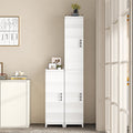 Vecelo White Waterproof Plastic Bathroom Storage Cabinet With Adjustable Shelves Space Saving Narrow Cabinet With Handles
