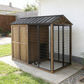 Veikous Large Outdoor Integrated Dog House With Run Natural Cedar Wood Construction Brown 4 8Ft