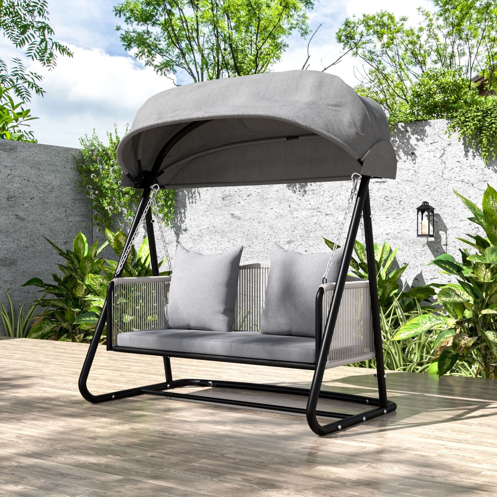 Veikous Outdoor Patio Swing 2 Seat With Adjustable Convertible Canopy 661 Lbs Capacity Steel Frame N A