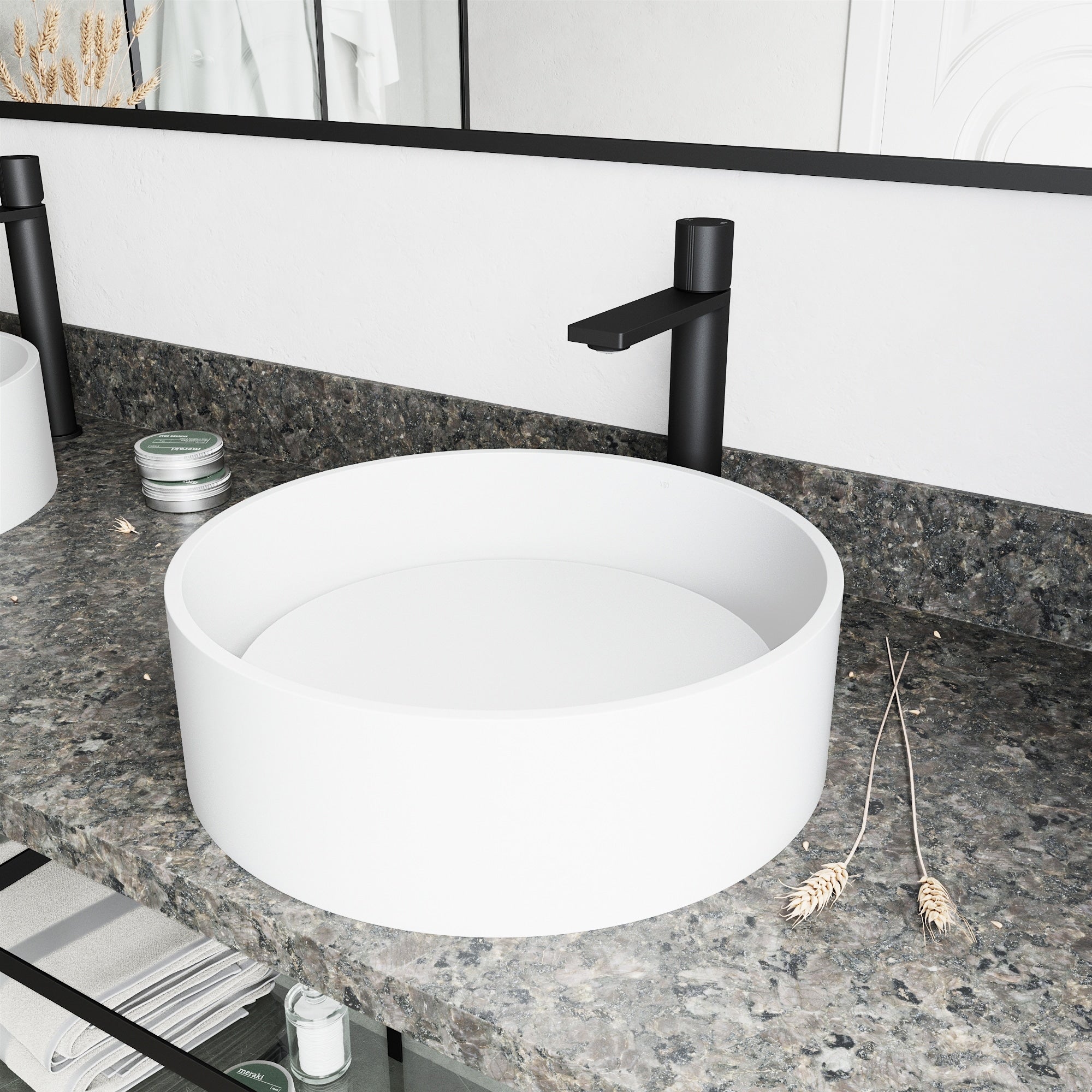 Vigo Anvil Matte Stone Vessel Bathroom Sink And Gotham Faucet In Matte Black