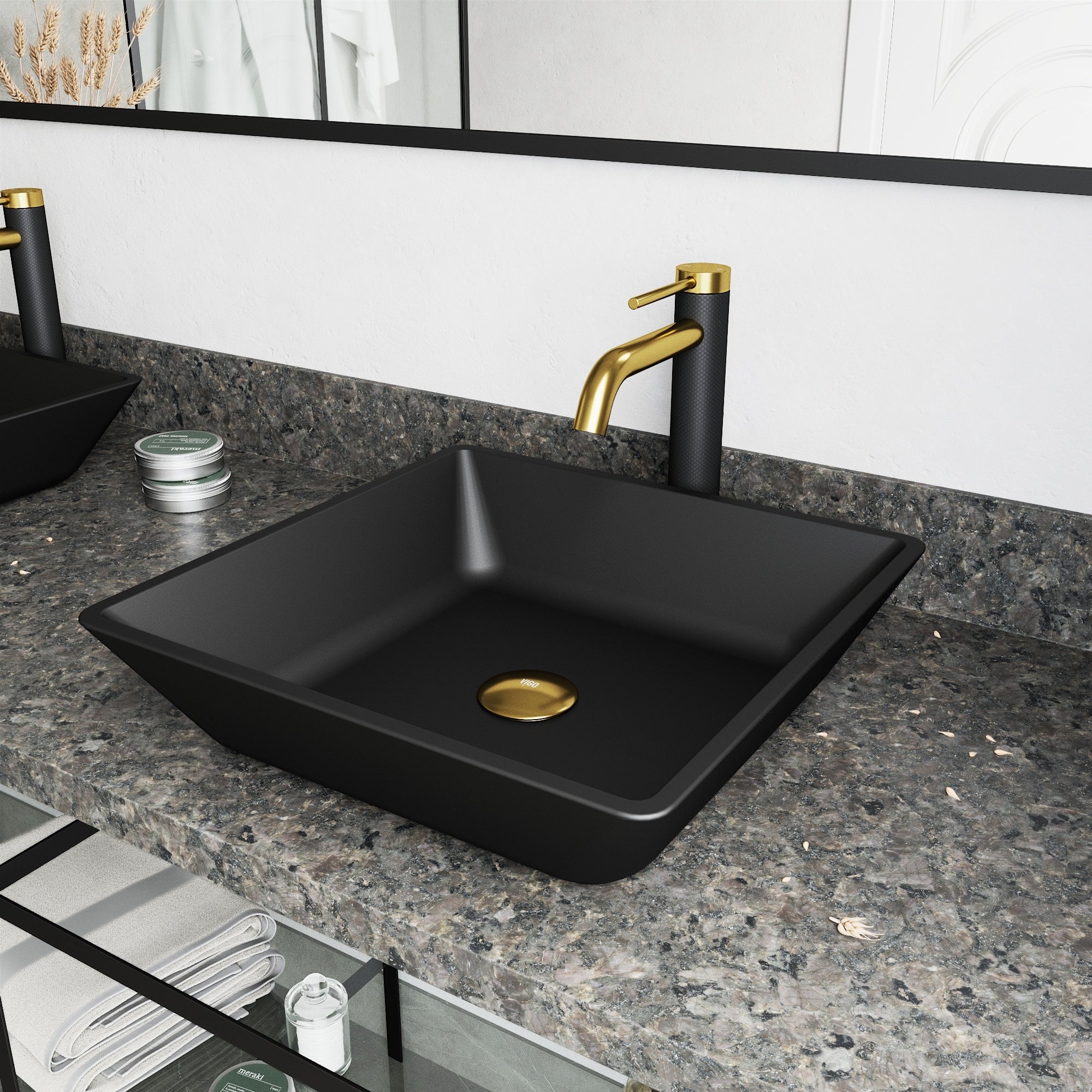 Vigo Black Roma Matteshell Vessel Bathroom Sink And Lexington Cfiber Faucet In Matte Brushed Gold And Matte Black