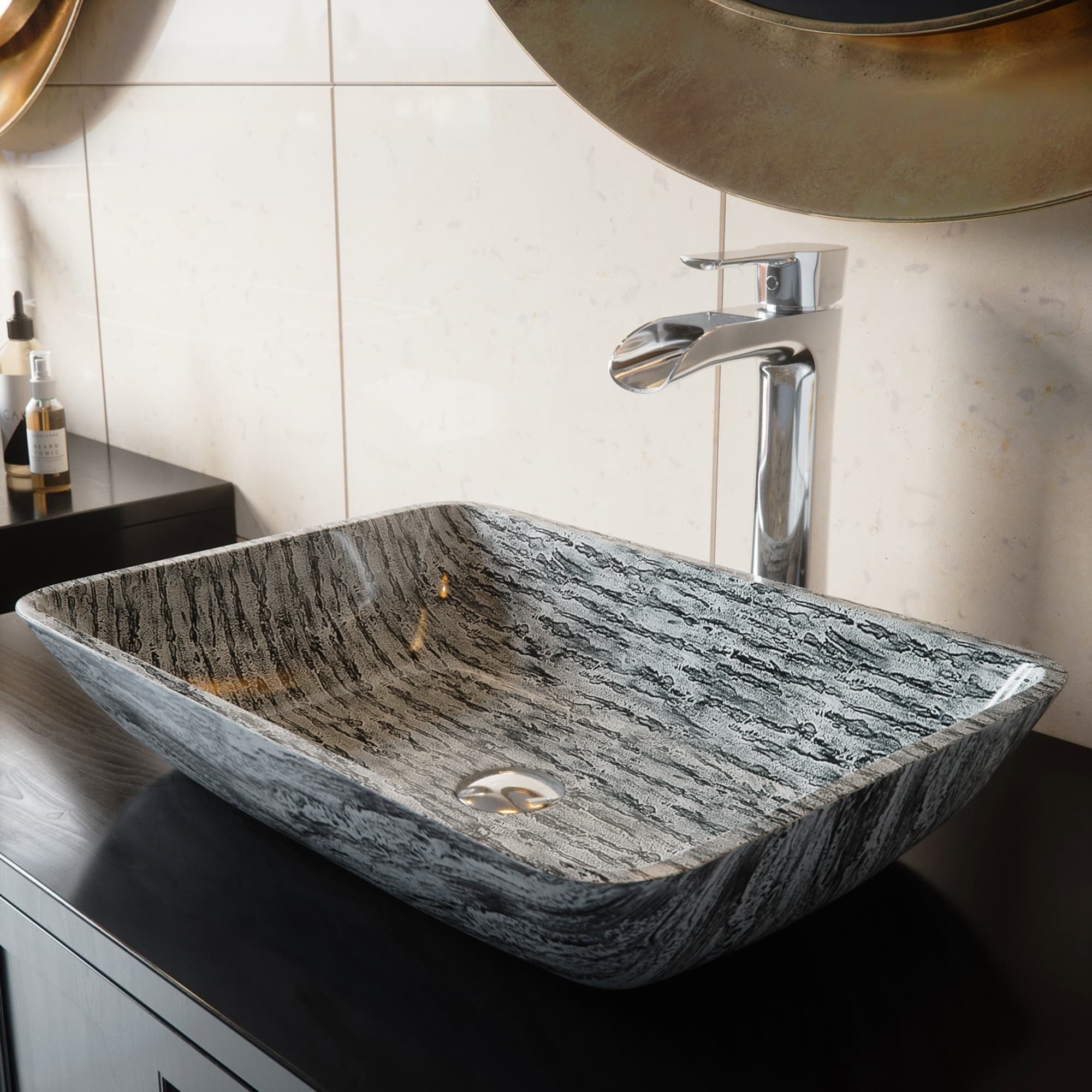 Vigo Titanium Glass Vessel Bathroom Sink Set With Niko Chrome Faucet