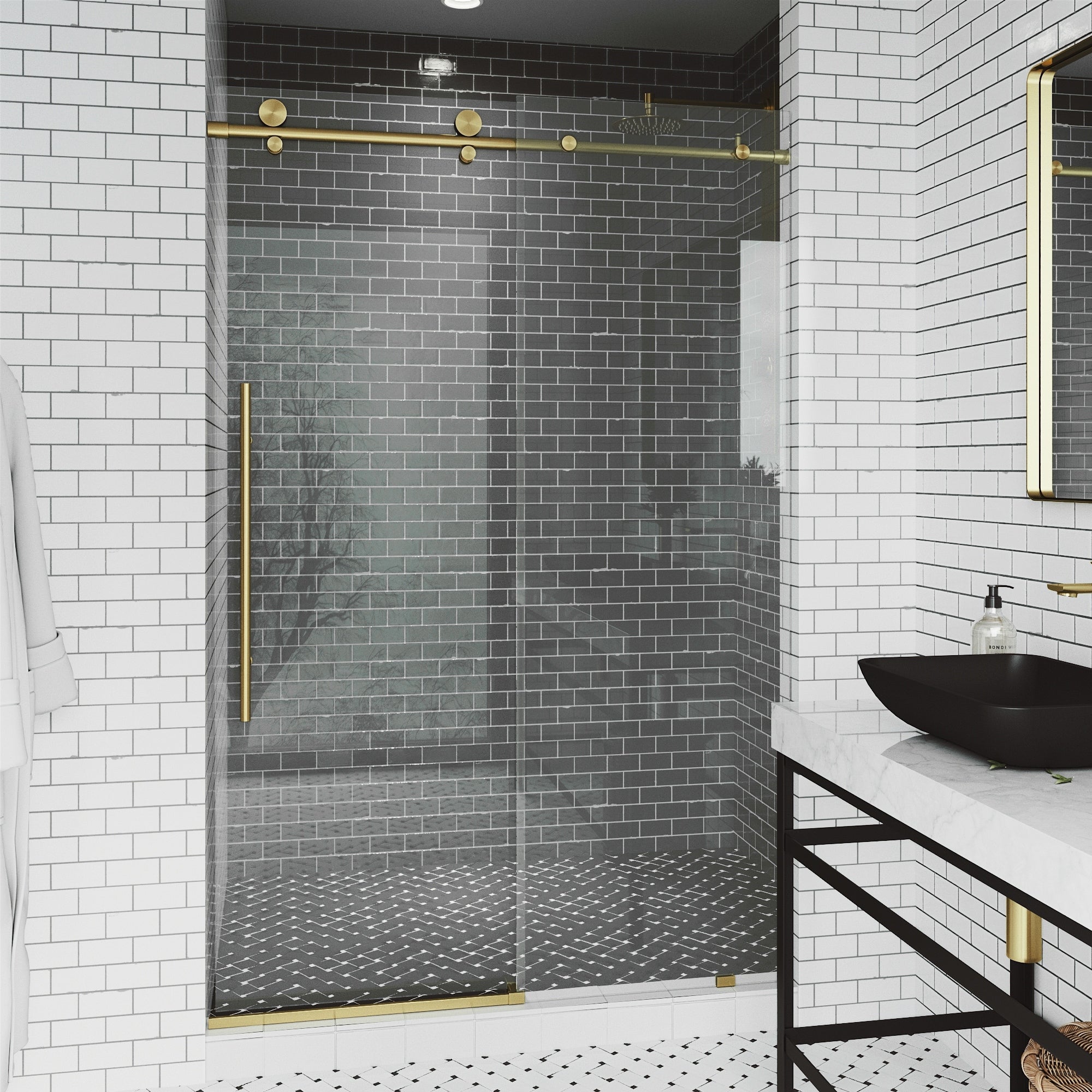 Vigo Elan E Class 68 In. X 76 In. Frameless Sliding Shower Door In Matte Brushed Gold With Clear Glass