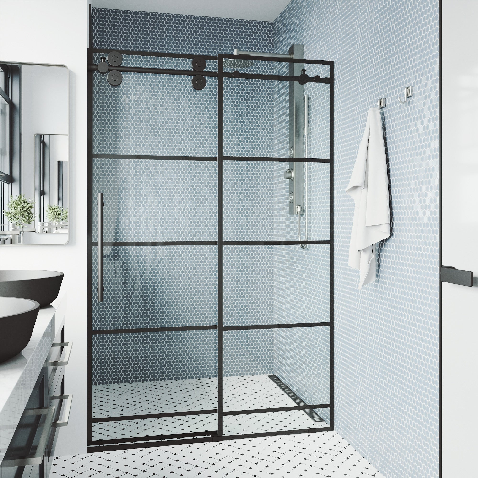 Vigo 52 56 Inch Grid Elan Adjustable Sliding Shower Door In Matte Black