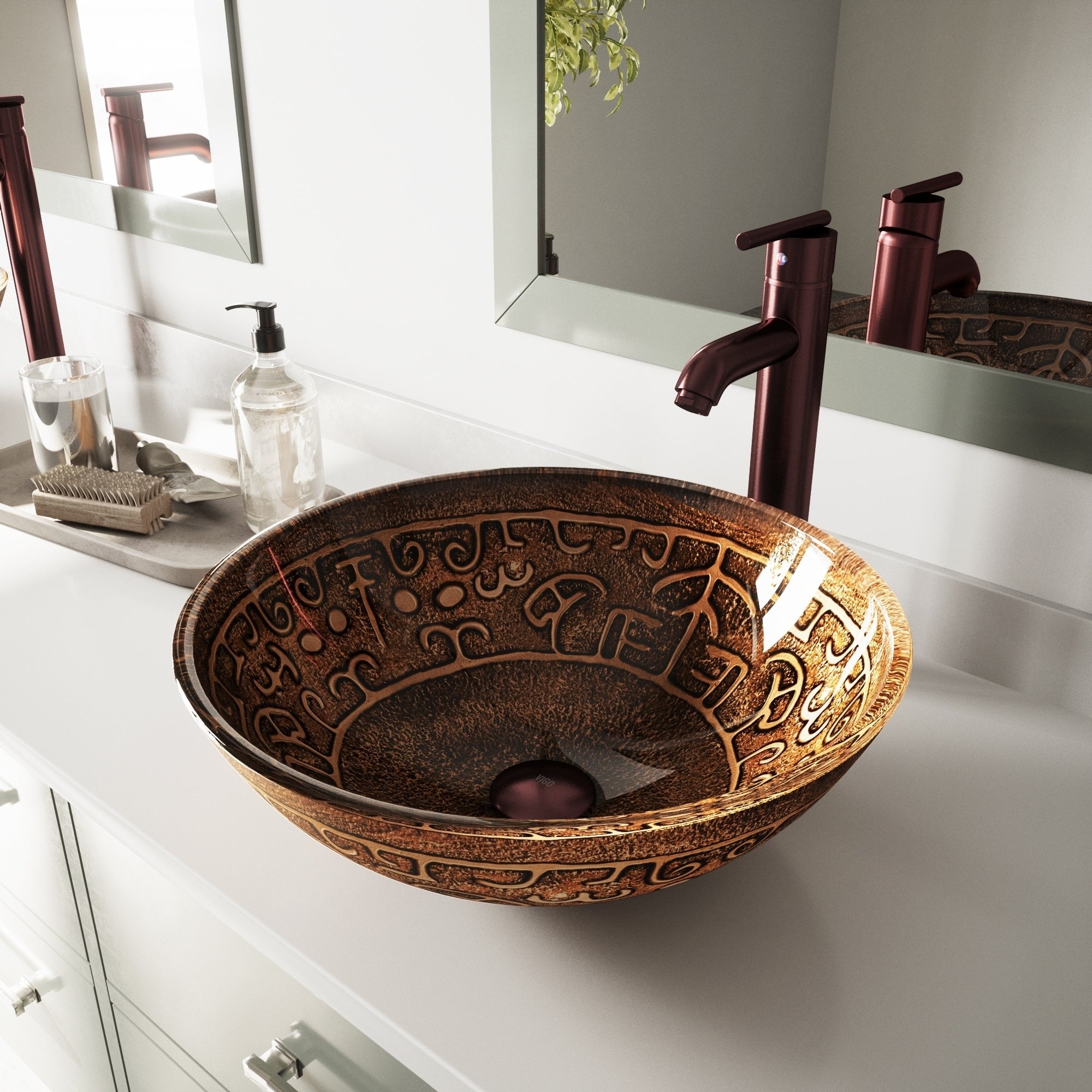 Vigo Golden Greek Glass Vessel Bathroom Sink And Seville Faucet Set