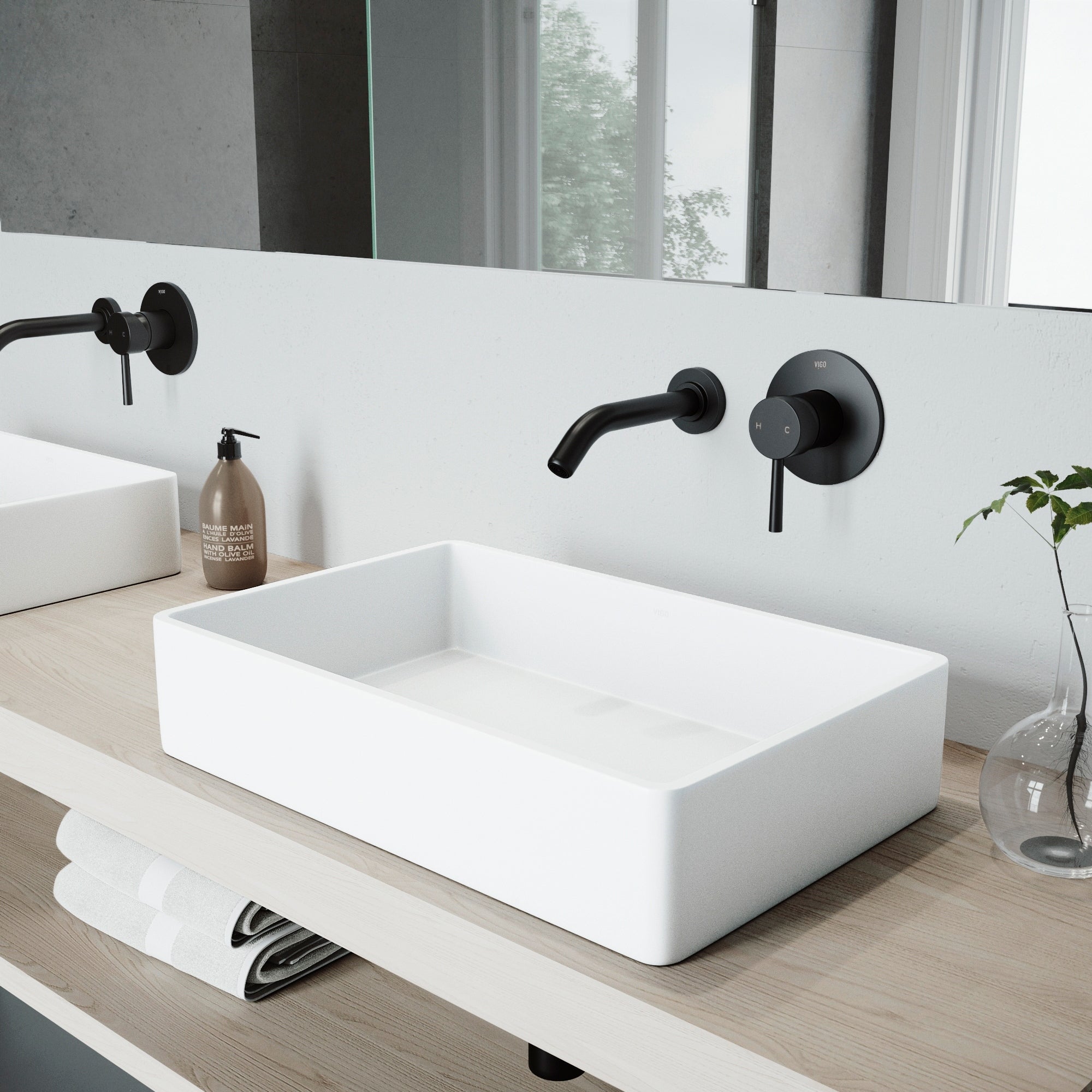 Vigo Magnolia Matte Stone Bathroom Sink Set And Olus Wall Mount Faucet