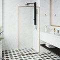 Vigo 34 In Meridian Fixed Frame Clear 0.375 Tempered Class Glass Reversible Shower Screen In Matte Brushed Gold Finish