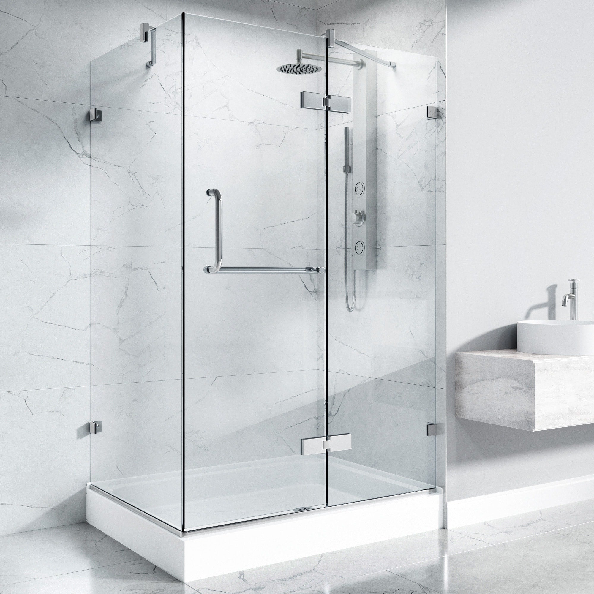 Vigo Frameless Clear Shower Enclosure And Right Base 32 X 48 32 X 48