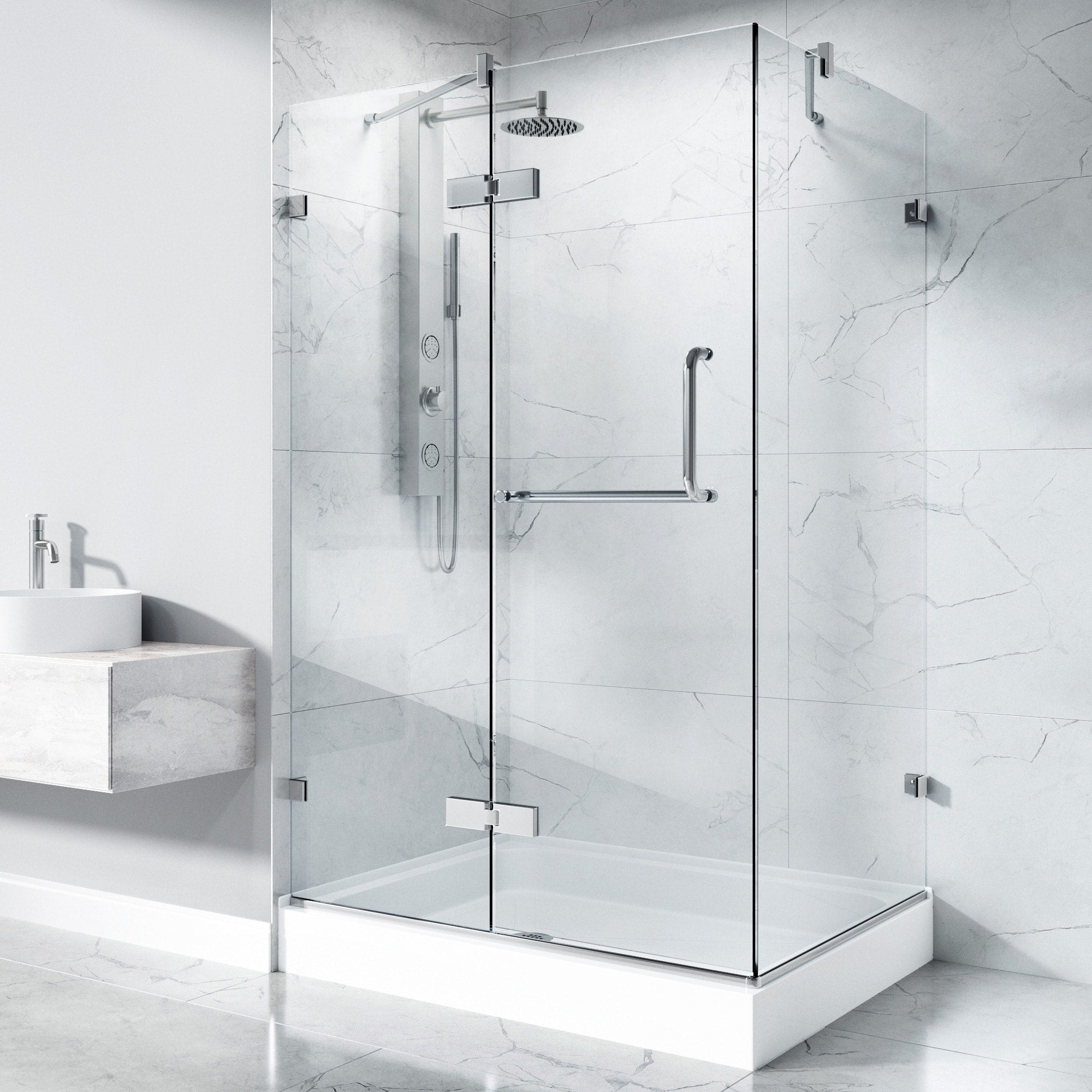Vigo Frameless Clear Glass Shower Enclosure With Left Base 36 X 48