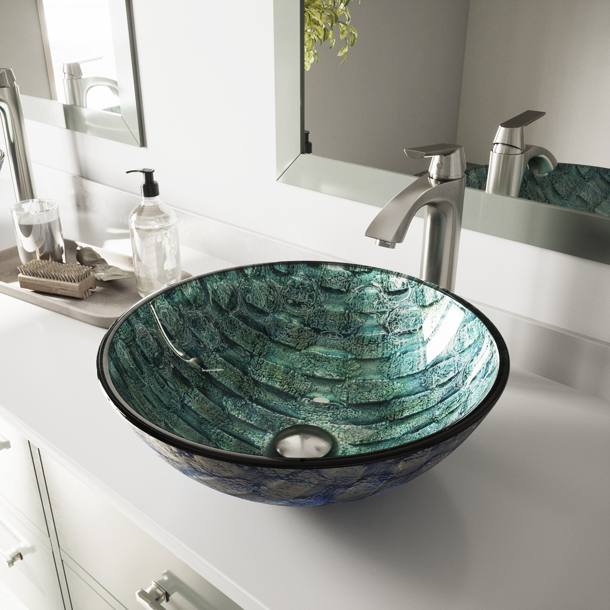 Vigo Oceania Glass Vessel Sink And Linus Brushed Nickel Faucet Set