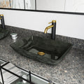 Vigo Rectangular Gray Onyx Glass Vessel Bathroom Sink And Lexington Cfiber Faucet In Matte Brushed Gold And Matte Black