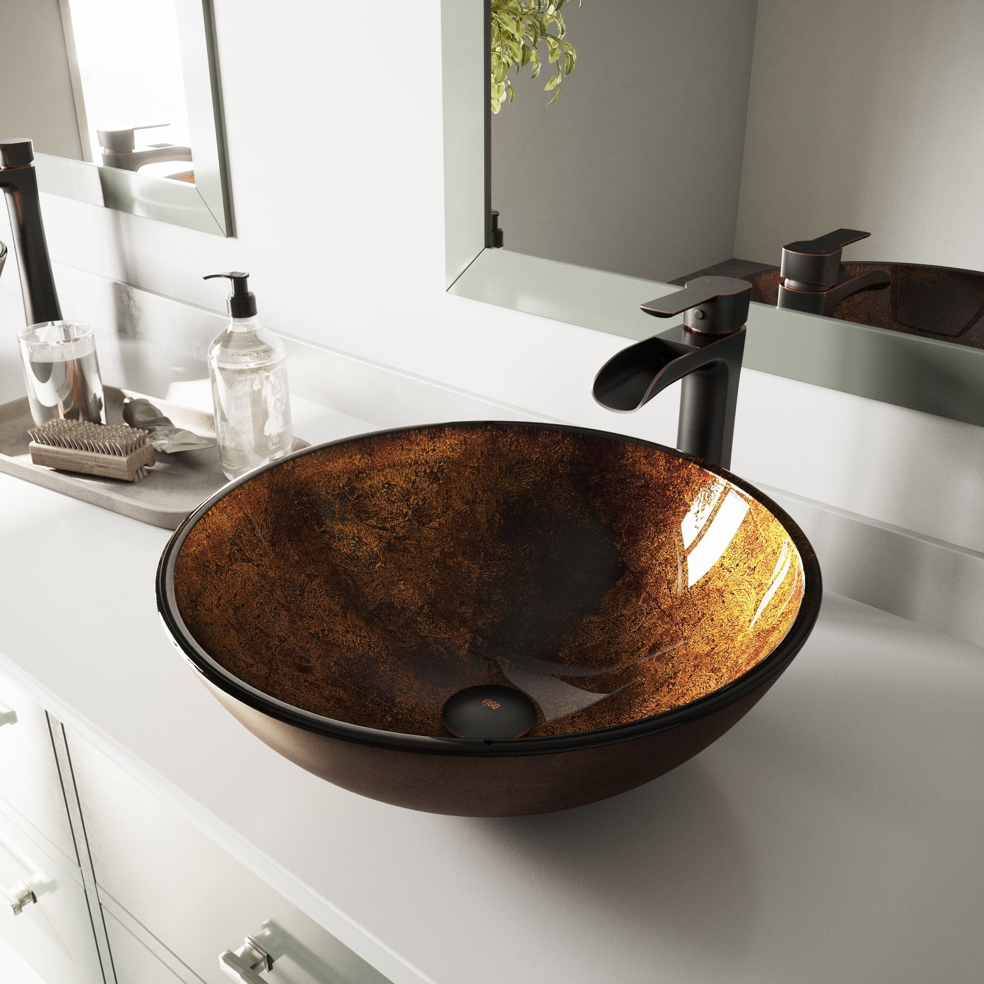 Vigo Russet Glass Vessel Bathroom Sink And Niko Vessel Faucet Set