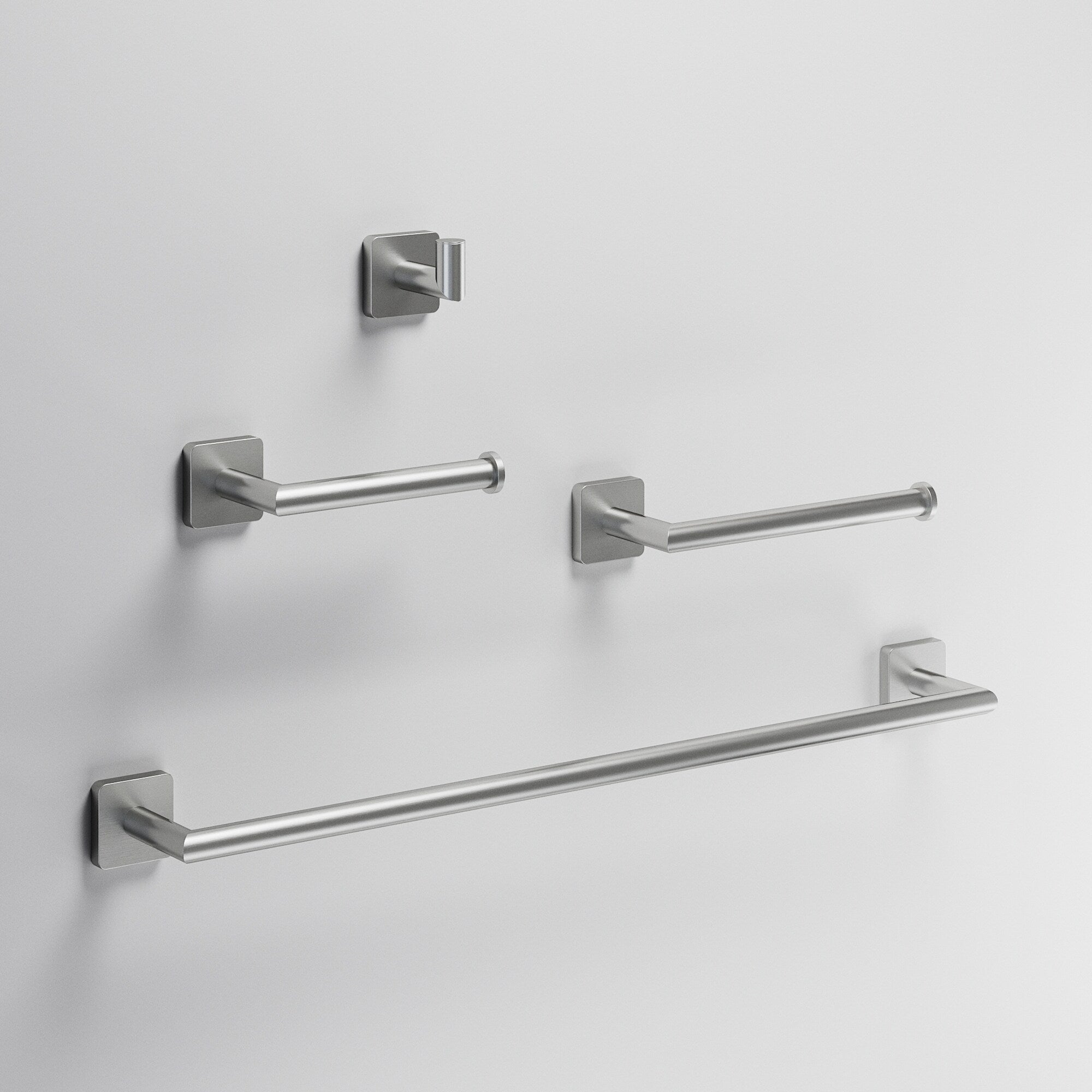 Vigo Satro 4 Piece Bathroom Hardware Accessory Set With 24 In. Towel Bar Toilet Paper Holder Hand Towel Holder Hook