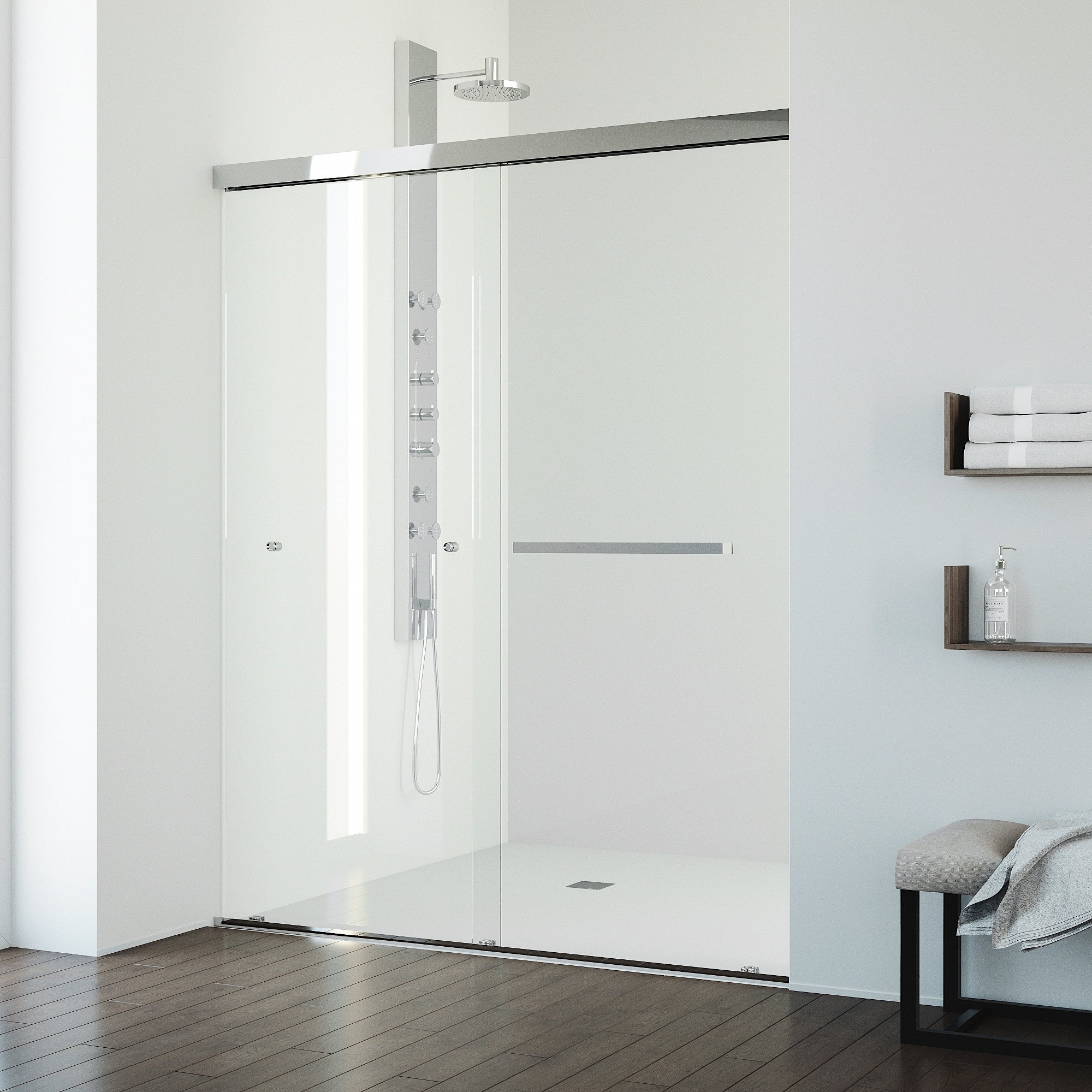 Vigo Satro E Class 52 To 60 In. W X 74 In. H Semi Frameless Double Sliding Shower Door With Clear Tempered Glass