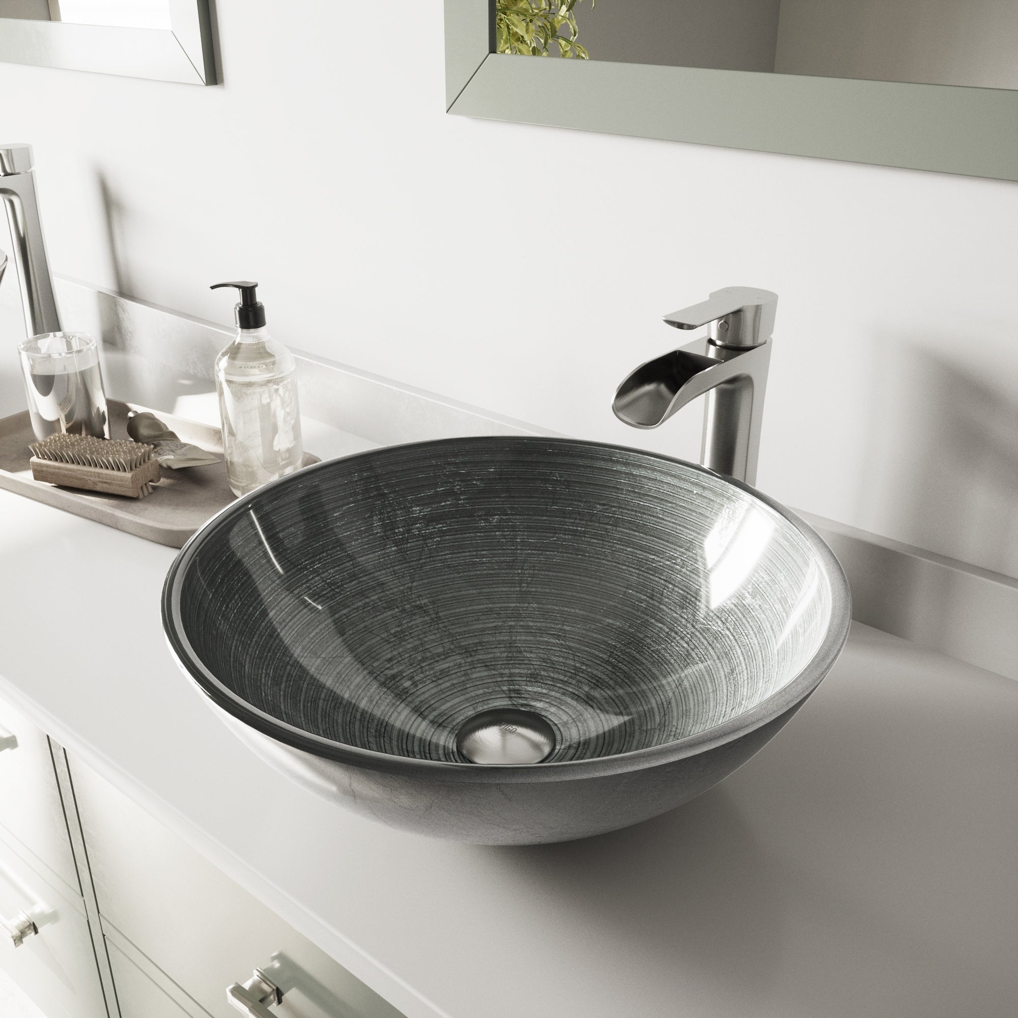Vigo Simply Silver Glass Vessel Bathroom Sink Set With Niko Faucet