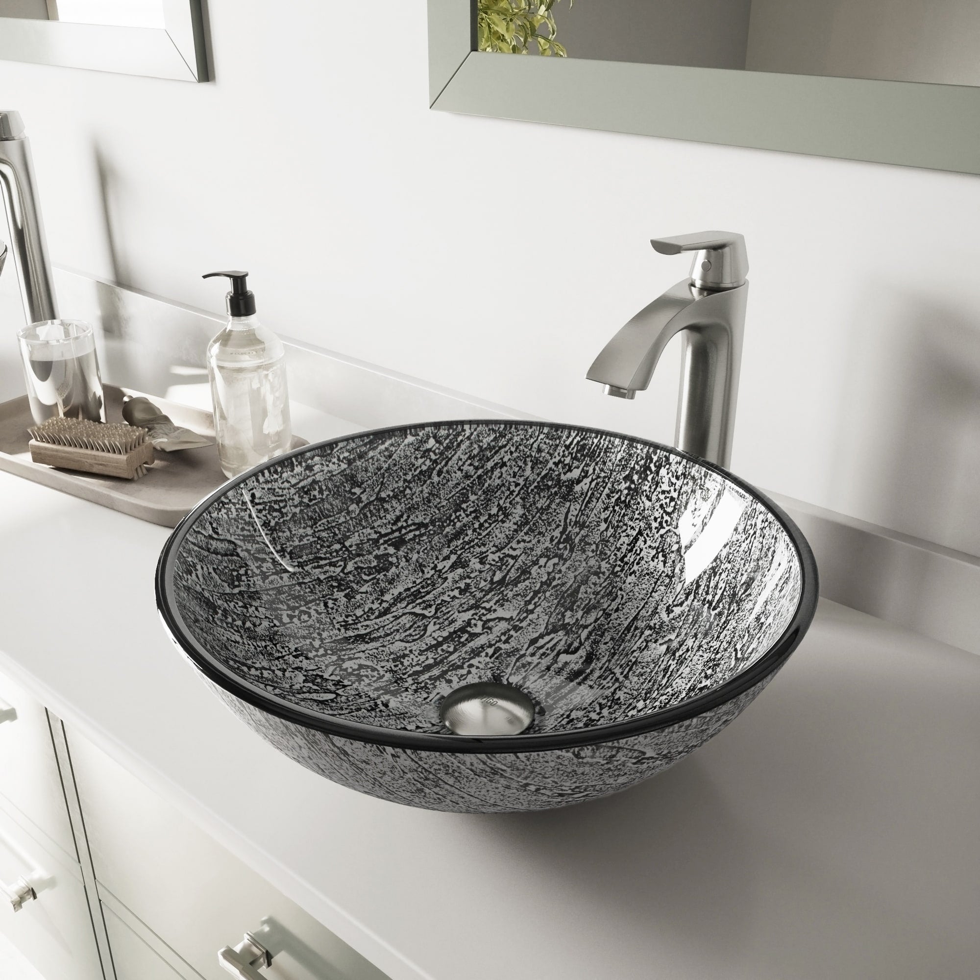 Vigo Titanium Glass Vessel Bathroom Sink Set With Linus Vessel Faucet