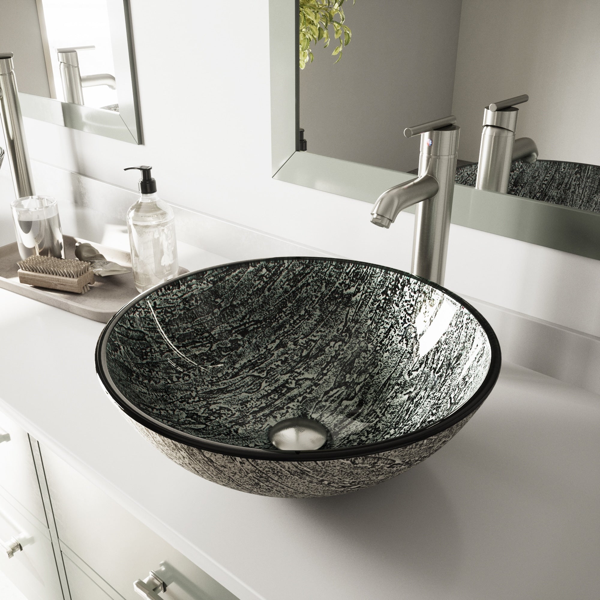 Vigo Titanium Glass Vessel Bathroom Sink And Seville Vessel Faucet Set