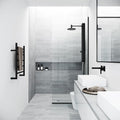 Vigo 34 In Zenith Fixed Frame Clear 0.375 Tempered Class Glass Reversible Shower Screen In Matte Black Finish