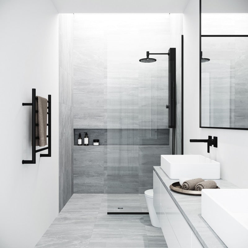 Vigo 34 In Zenith Fixed Frame Clear 0.375 Tempered Class Glass Reversible Shower Screen In Matte Black Finish