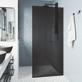 Vigo Zenith 34 In. X 74 In. Frameless Fixed Glass Shower Screen In Matte Black With Black Glass