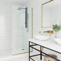 Vigo 34 In Zenith Fixed Frame Clear 0.375 Tempered Class Glass Reversible Shower Screen In Matte Brushed Gold Finish