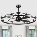 Vaczon 43 Industrial Black Wagon Wheel Caged Ceiling Fan With Remote And Light Kit