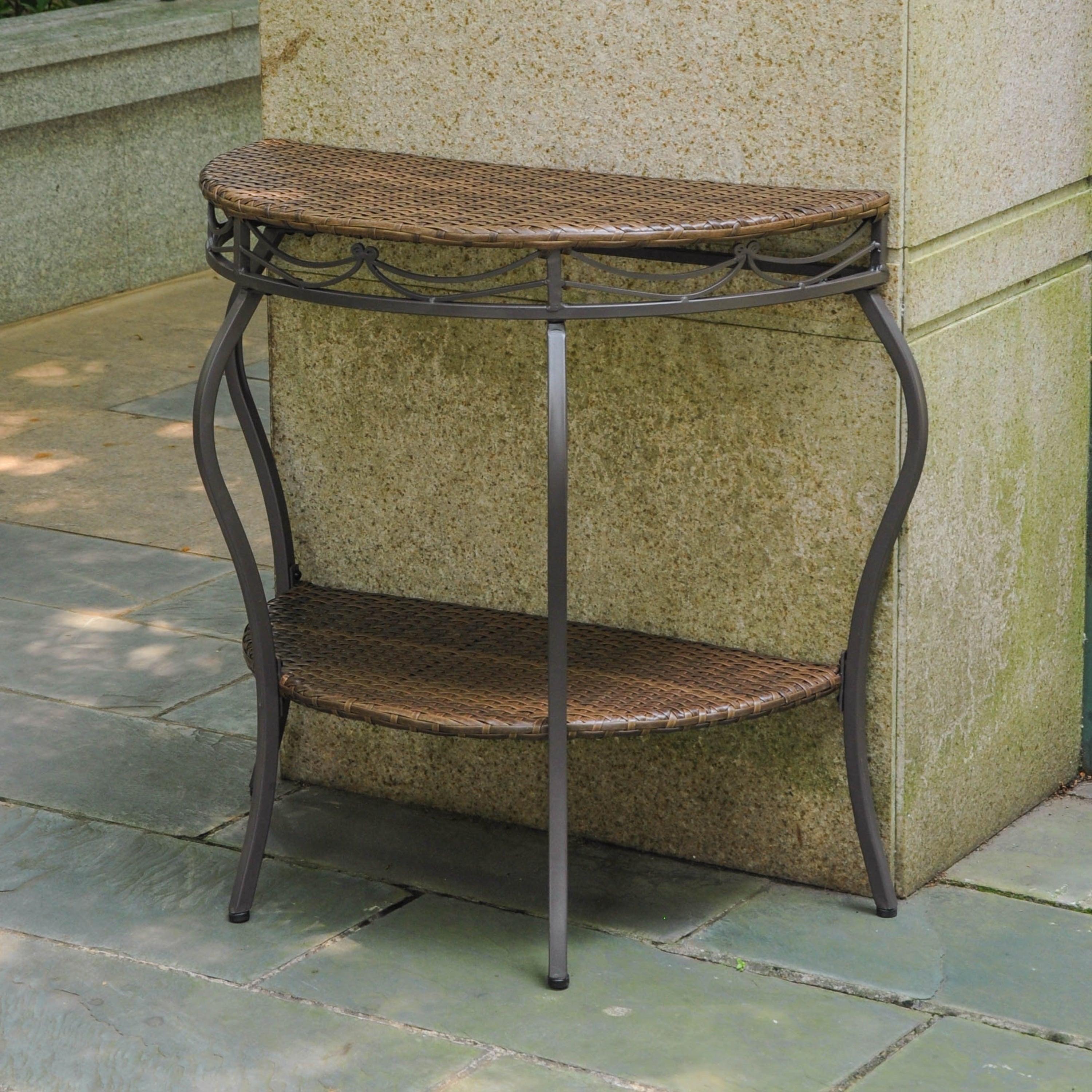 International Caravan Valencia Resin Wicker Outdoor Half Moon Table