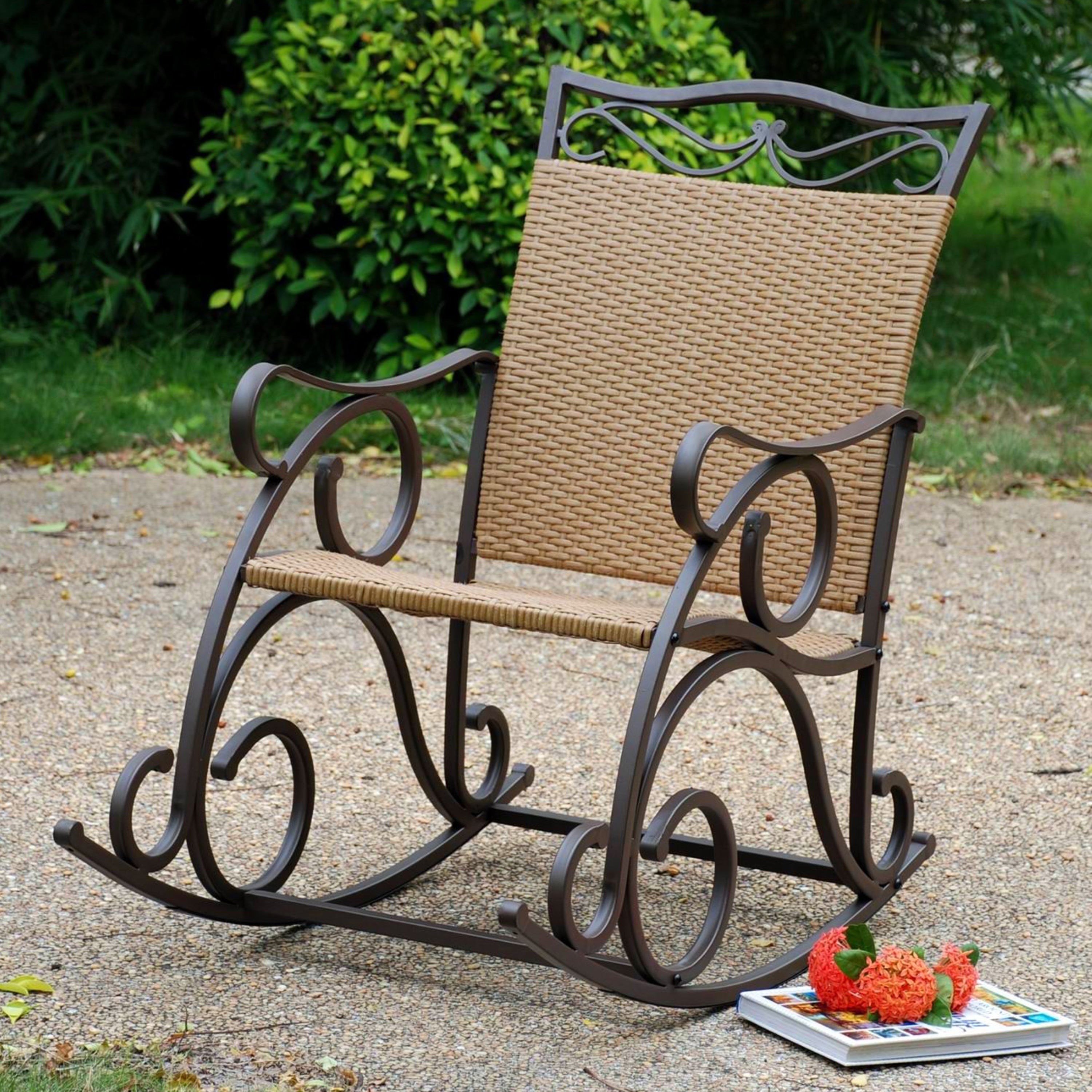 International Caravan Valencia Resin Wicker Steel Frame Rocking Chair
