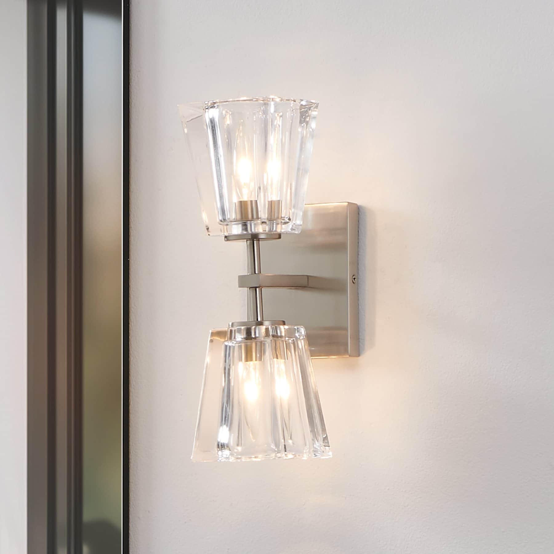 Valentin 13 Inch 2 Light Brushed Nickel Vanity Light With Clear Pressed Glass Shades