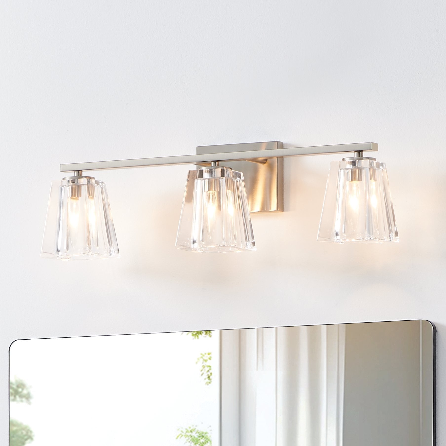 Valentin 24 Inch 3 Light Brushed Nickel Vanity Light With Clear Pressed Glass Shades