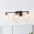 Valentin 24 Inch 3 Light Matte Black Vanity Light With Clear Pressed Glass Shades