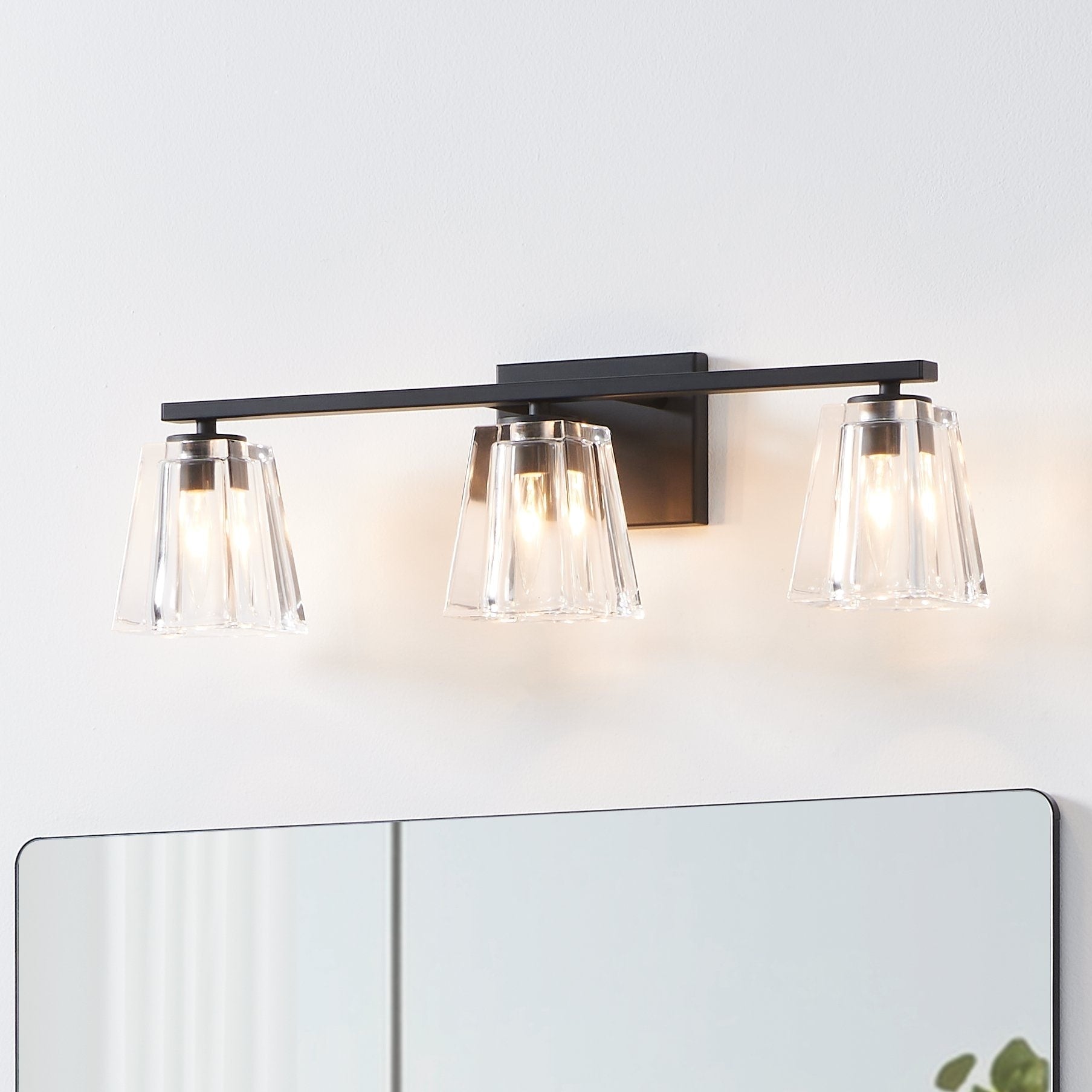 Valentin 24 Inch 3 Light Matte Black Vanity Light With Clear Pressed Glass Shades
