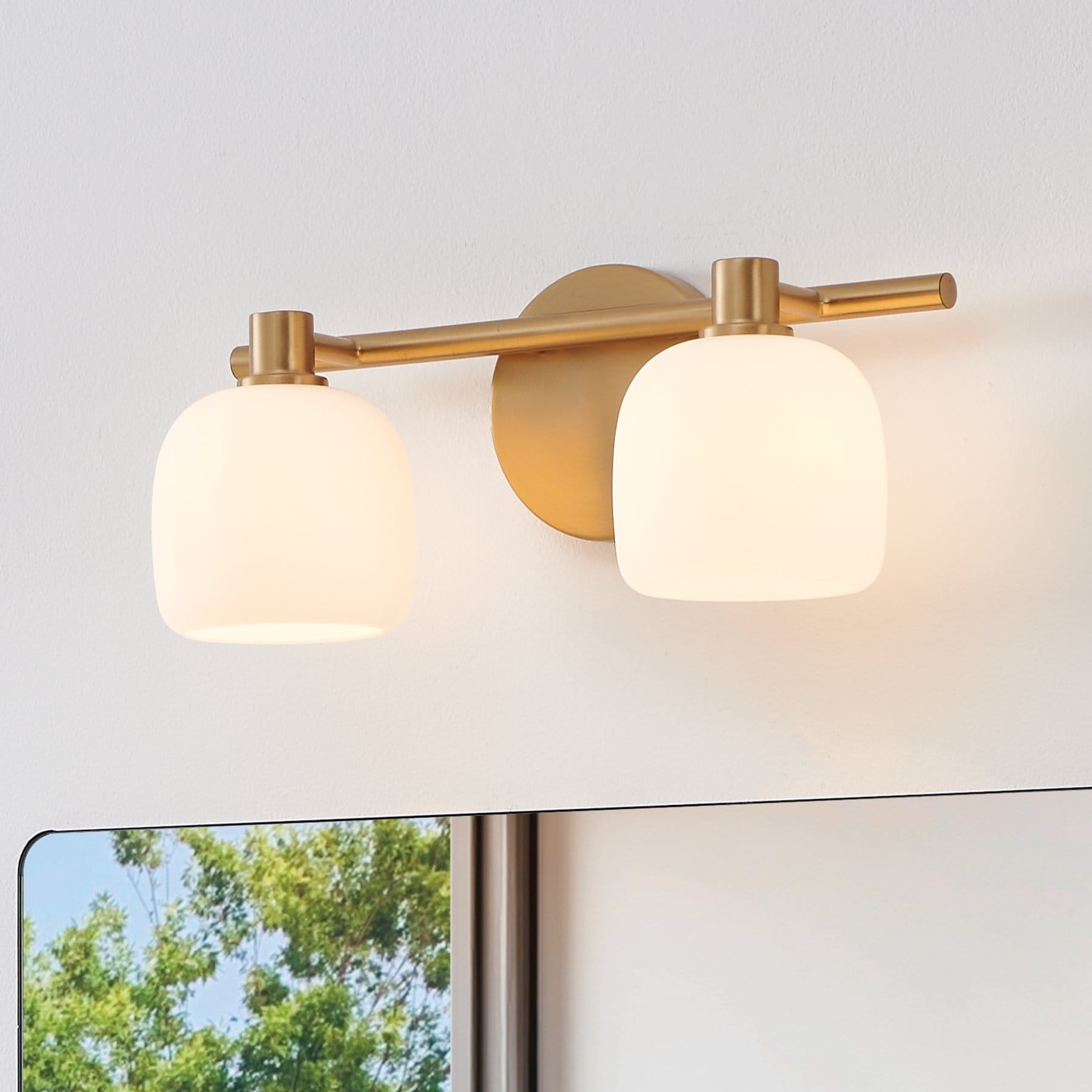 Valentina 15 Inch 2 Light Champagne Gold Vanity Light With Etched Opal Glass Shades