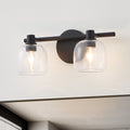 Valentina 15 Inch 2 Light Matte Black Vanity Light With Clear Glass Shades