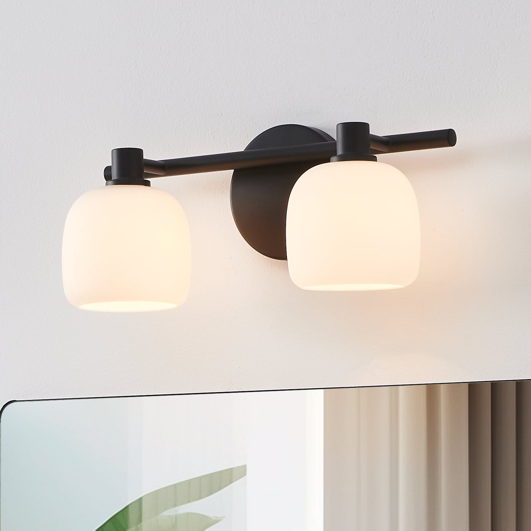 Valentina 15 Inch 2 Light Matte Black Vanity Light With Etched Opal Glass Shades